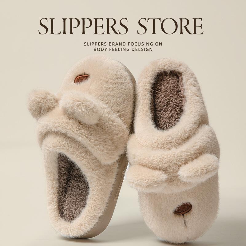 Cute cat bow couple cotton drag lady winter indoor home heating plush thick bottom fluffy slippers men