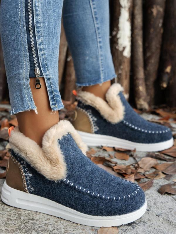 Women's Fashionable Slip on Plush Snow Boots, Casual Comfortable Warm Ankle Boots for Fall & Winter, Fluffy Lined Boots for Women & Girls