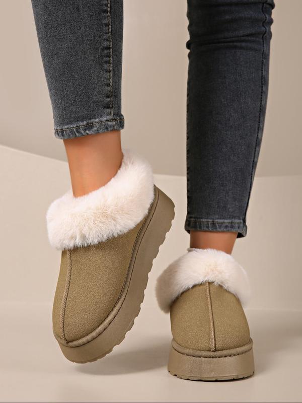 Women's Fashionable Contrast Faux Fur Design Snow Boots, Casual Warm Fluffy Ankle Boots for Fall & Winter, Female All-match Trendy Shoes for Daily Wear