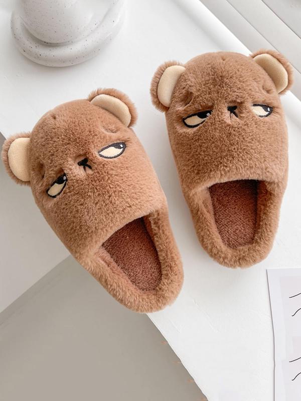 Men's Cute Cartoon Bear Design Plush Slippers, Warm & Cozy Soft Bedroom Slippers, Fashion Men's Slippers for Fall & Winter Wear, Boy's Comfort Walking Shoes, Footwear