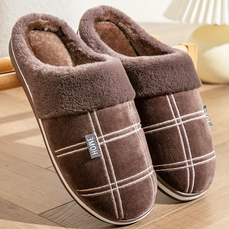 Men's Warm Plush Comfortable Slippers Fuzzy Comfy Non-Slip Slides Casual Sandals For Indoor Bedroom, Winter