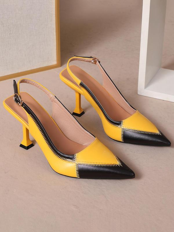 Women's Fashionable Colorblock Patchwork Design High Heel Pumps, Elegant Pointed Toe Slingback Spool Heel Pumps for Daily Wear, All-match Commuter Shoes for Work & Daily Wear