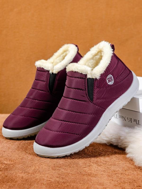 Women's Solid Color Waterproof Snow Boots, Fall 2024 New Style Fashionable Warm Ankle Boots for Winter, Female All-match Round Toe Shoes for Daily Wear