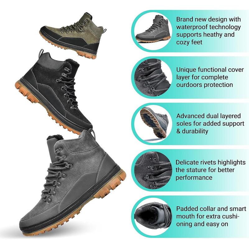 Men's Snow Boots Lightweight Waterproof Winter Boots Fur Lined Anti-slip Cold Weather Shoes