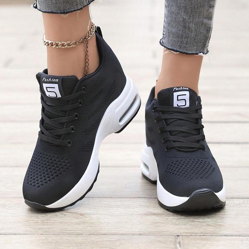 Women's Fashionable Letter Patch Lace upFront Sneakers, Female All-matchRound Toe Wedge Sneakers for Daily Life,Casual ComfortableBreathable Low Top Shoes Sporty Low