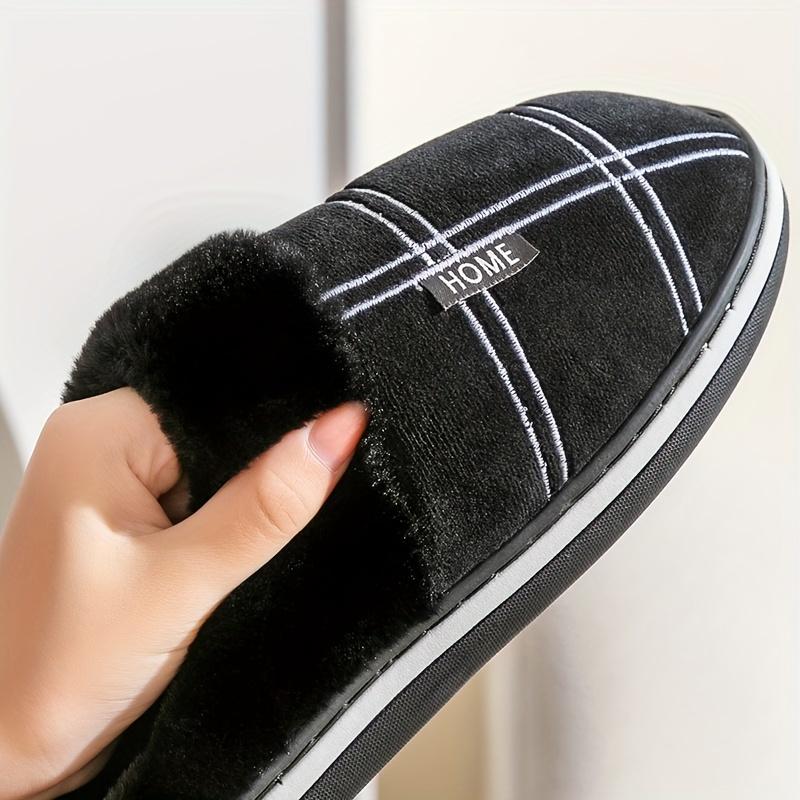 Men's Warm Plush Comfortable Slippers Fuzzy Comfy Non-Slip Slides Casual Sandals For Indoor Bedroom, Winter