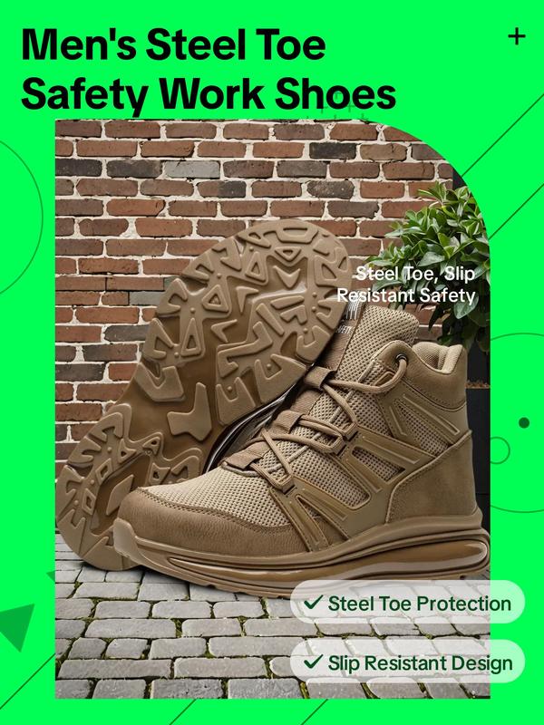 Men's Letter Pattern Steel Toe Shoes, Slip Resistant Puncture Proof Construction Safety Work Shoes As Gift, Lightweight Breathable Anti-slip Work Shoes Back To School, Fall Outfits, Fall Freshness, for Fall