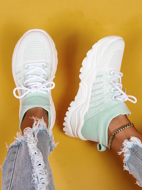 Women's Summer Fashionable Causal Colorblock Mint Green Round Toe Running Shoes, Sporty Lightweight Breathable Lace Up Sports Shoes, Simple Design Walking Shoes for Daily Wear