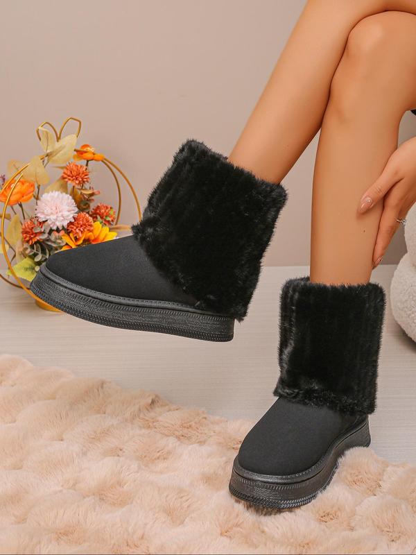 Women's Solid Color Fluffy Lined Ankle Boots, Casual Comfortable Warm Faux Fur Boots for Fall & Winter, Fluffy Shoes for Indoor & Outdoor Wear, Boots for Fall 2024