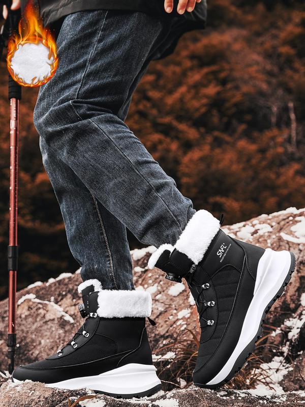 Men's Winter Quilted Contrast Faux Fur Design Snow Boots, Casual Warm Thick Sole Ankle Boots for Outdoor Activities, Male All-match Round Toe Shoes for Daily Wear