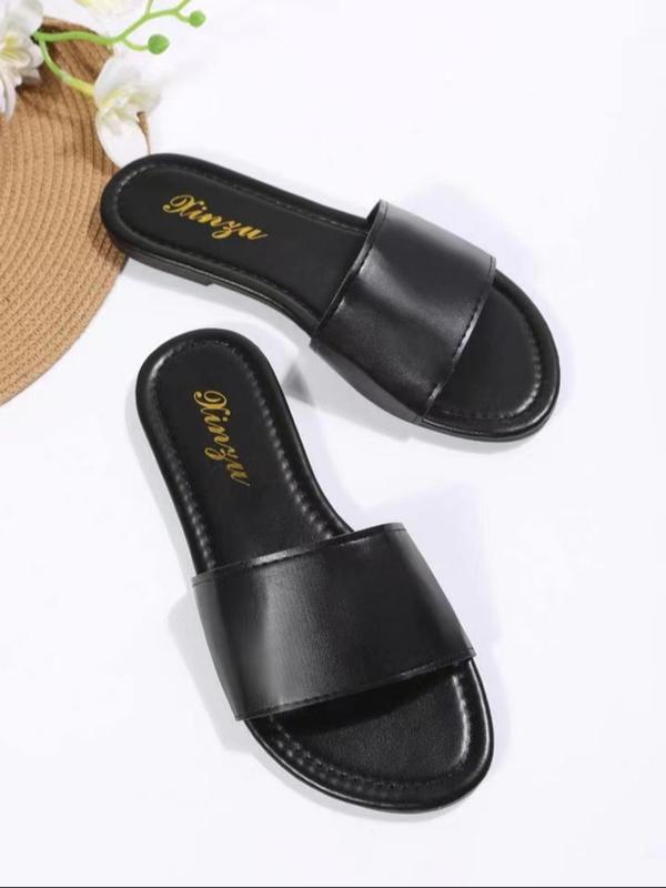 Women's Simple Classic Slip on Flat Sandals, Casual Comfortable Non-slip Solid Slide Sandals for Beach, Fashion Summer Shoes for Daily Wear