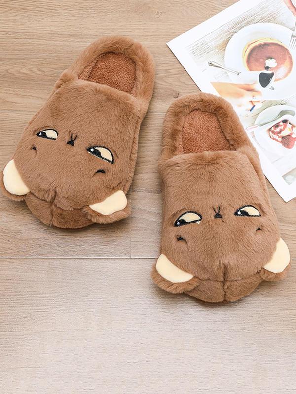 Men's Cute Cartoon Bear Design Plush Slippers, Warm & Cozy Soft Bedroom Slippers, Fashion Men's Slippers for Fall & Winter Wear, Boy's Comfort Walking Shoes, Footwear