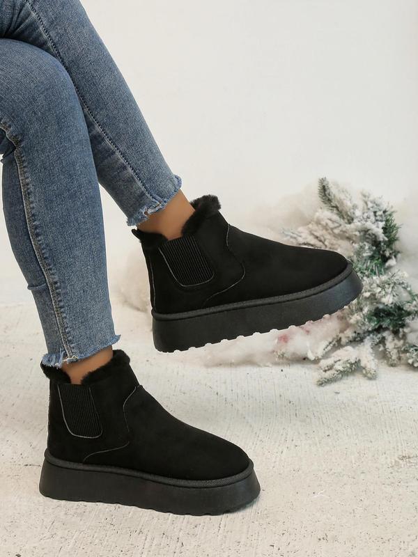 Women's Solid Color Matching Platform Boots for Women As Gifts, Casual Comfortable Thick Sole Snow Boots for Fall, Female Warm Round Toe Winter Walking Shoes, Stylish Footwear for Girlfriend, Wife Fall