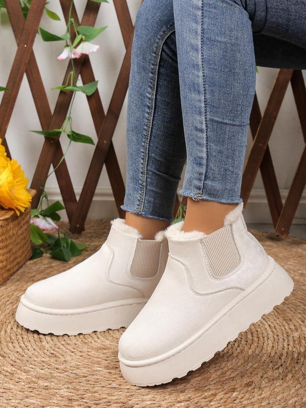 Women's Solid Color Matching Platform Boots for Women As Gifts, Casual Comfortable Thick Sole Snow Boots for Fall, Female Warm Round Toe Winter Walking Shoes, Stylish Footwear for Girlfriend, Wife Fall