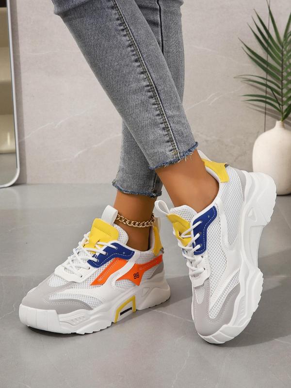 Colorblock Lace Up Chunky Sneakers for Women, Summer Mesh Sports Running Sports Platform Shoes for Training, Girl's Footwear, Athletic Walking Trainers, Fall Outfits, Fall Freshness, Trainer for Girl