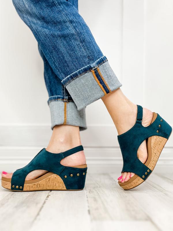 Corkys Carley Teal Faux Suede Wedge Shoe