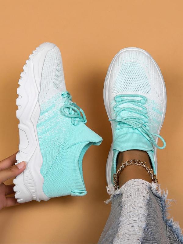 Women's Summer Fashionable Causal Colorblock Mint Green Round Toe Running Shoes, Sporty Lightweight Breathable Lace Up Sports Shoes, Simple Design Walking Shoes for Daily Wear