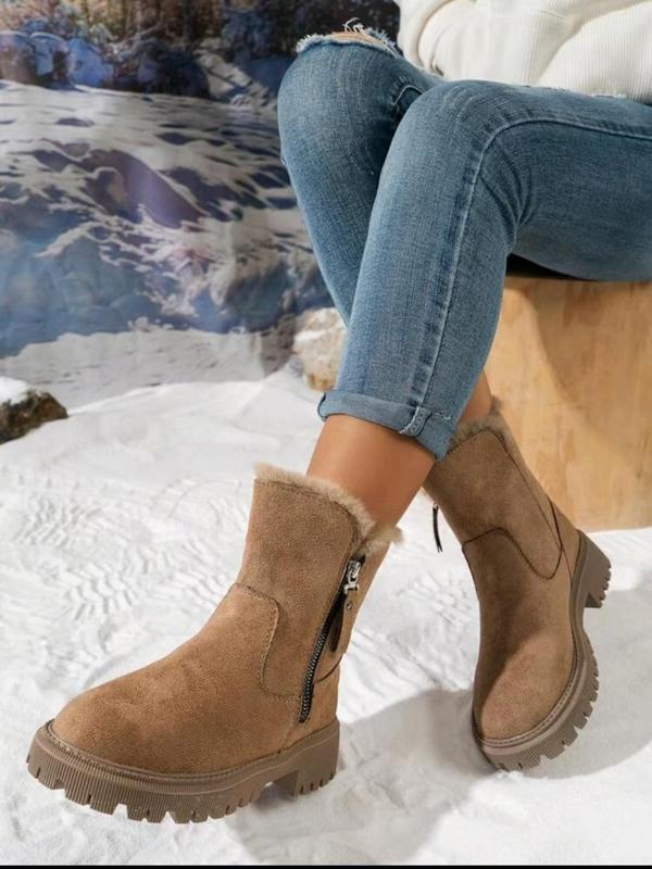 Women's Fashionable Solid Color Ankle Boots, Casual Comfortable Warm Boots for Fall & Winter, Female All-match Trendy Shoes for Daily Wear