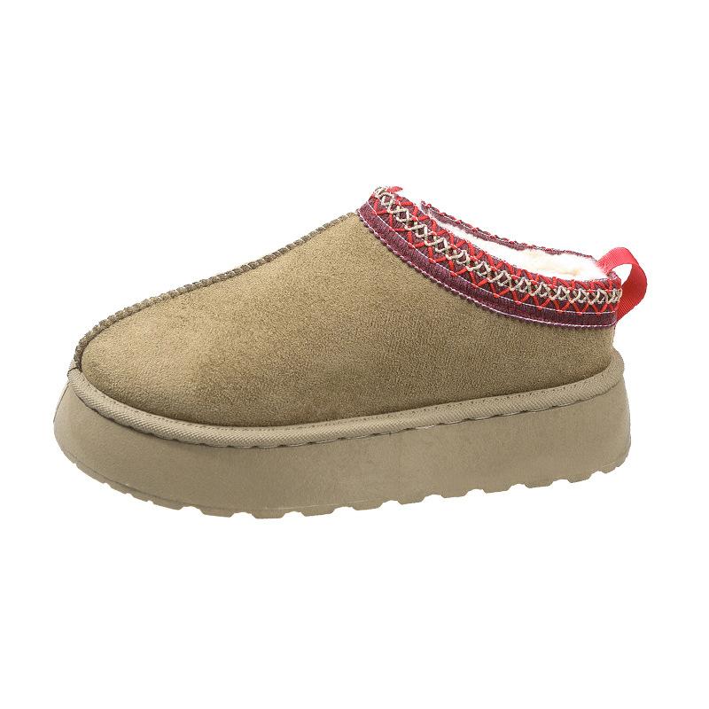 Women's Uggs and fleece-fur warm platform slippers Sponge sole cotton shoes without a heel for women