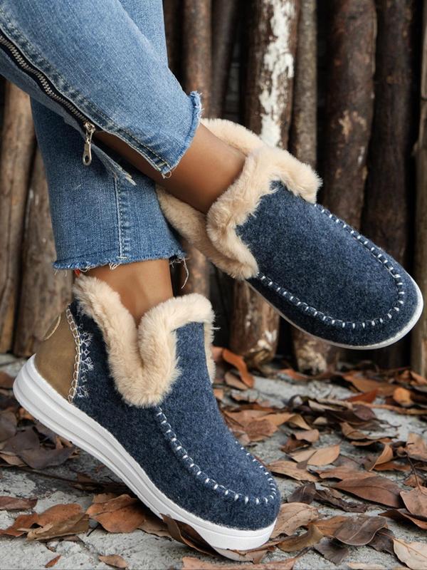 Women's Fashionable Slip on Plush Snow Boots, Casual Comfortable Warm Ankle Boots for Fall & Winter, Fluffy Lined Boots for Women & Girls