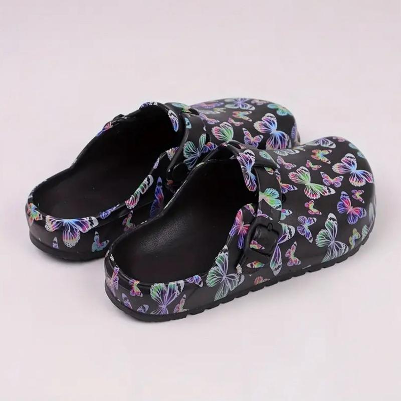 Women's Rainbow Butterfly Print EVA Slip-On Clogs with Cap Toe and Flat Heel for Beach & Garden Activities - Nail Footwear Comfort Shoe Walking Shoes