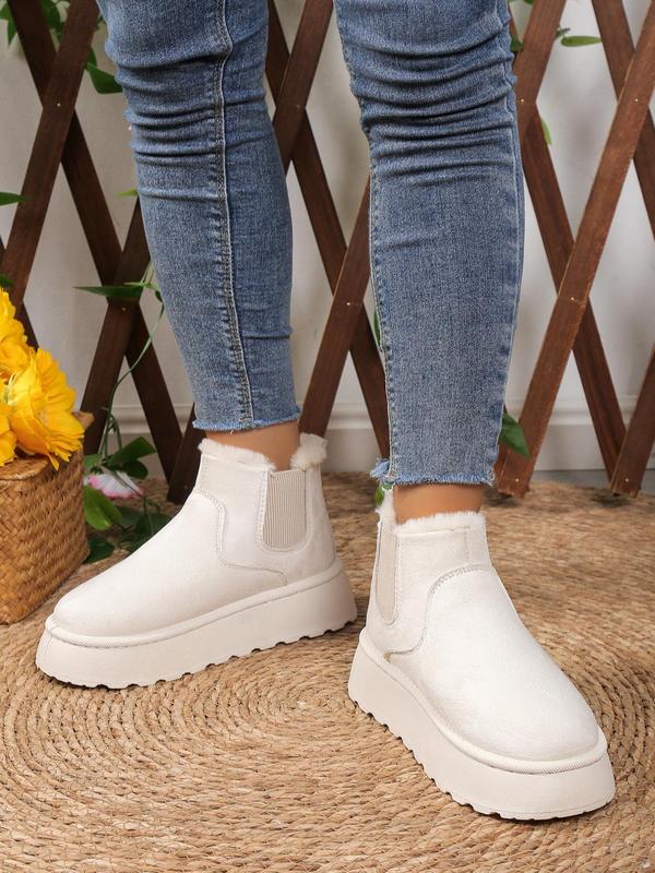 Women's Solid Color Matching Platform Boots for Women As Gifts, Casual Comfortable Thick Sole Snow Boots for Fall, Female Warm Round Toe Winter Walking Shoes, Stylish Footwear for Girlfriend, Wife Fall