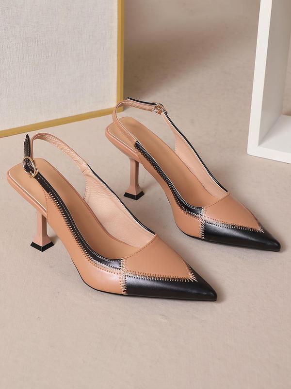 Women's Fashionable Colorblock Patchwork Design High Heel Pumps, Elegant Pointed Toe Slingback Spool Heel Pumps for Daily Wear, All-match Commuter Shoes for Work & Daily Wear