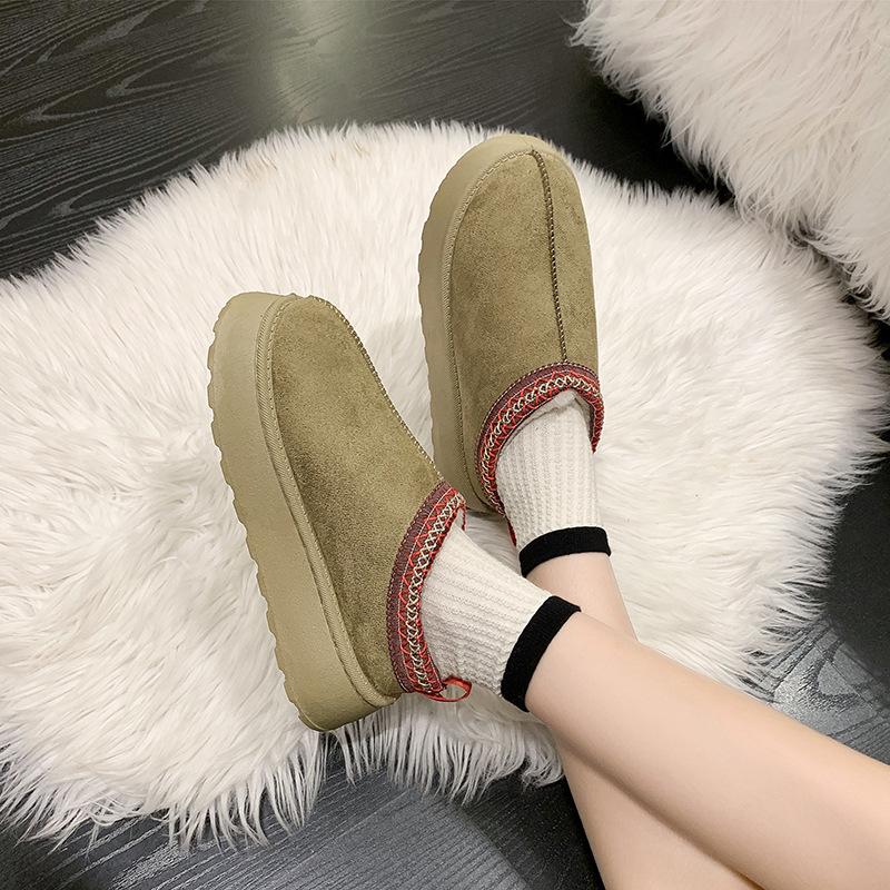 Women's Uggs and fleece-fur warm platform slippers Sponge sole cotton shoes without a heel for women