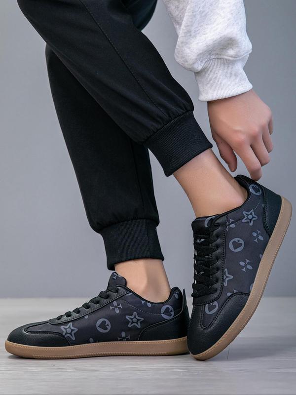 Men's Fashionable Random Pattern Lace Up Low Top Skate Shoes, Casual Comfortable Sports Shoes for Daily Wear, Male All-match Round Toe Shoes for Daily Wear