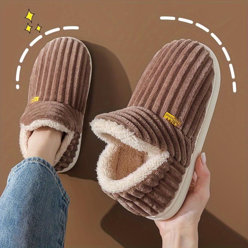 Men's Solid Home Slippers, Lightweight Breathable Soft Warm Slip On Comfy Shoes With Lined Fuzz, Autumn And Winter