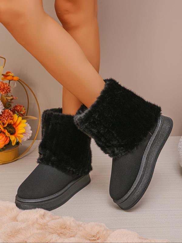 Women's Solid Color Fluffy Lined Ankle Boots, Casual Comfortable Warm Faux Fur Boots for Fall & Winter, Fluffy Shoes for Indoor & Outdoor Wear, Boots for Fall 2024