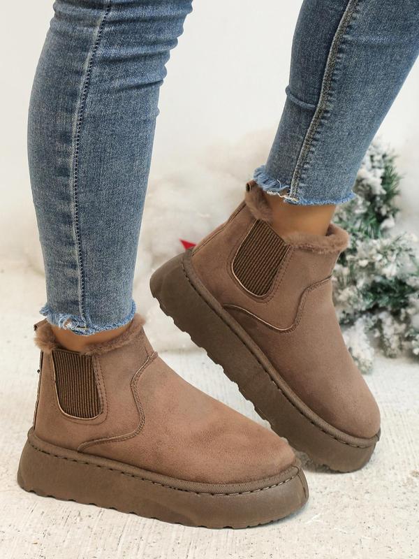 Women's Solid Color Matching Platform Boots for Women As Gifts, Casual Comfortable Thick Sole Snow Boots for Fall, Female Warm Round Toe Winter Walking Shoes, Stylish Footwear for Girlfriend, Wife Fall