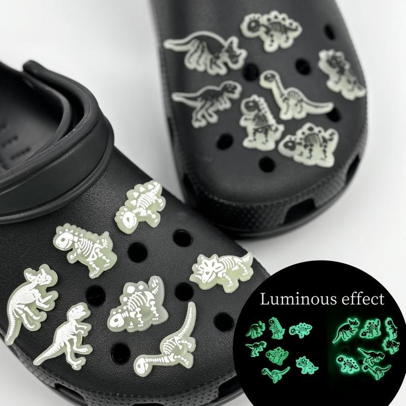 Luminous Dinosaur Skeleton Pattern Shoe Charms, 14pcs set Glow in The Dark Shoe Charm for Shoes & Wristbands, Shoes Decoration for Men & Women, Christmas Gift