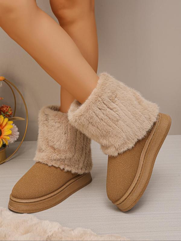 Women's Solid Color Fluffy Lined Ankle Boots, Casual Comfortable Warm Faux Fur Boots for Fall & Winter, Fluffy Shoes for Indoor & Outdoor Wear, Boots for Fall 2024