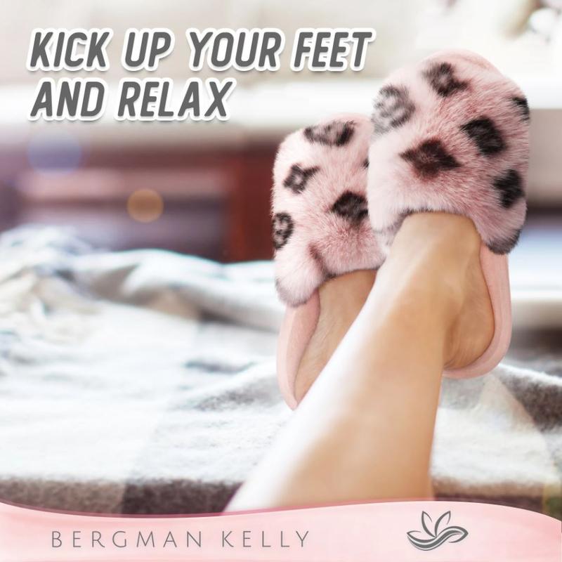 Bergman Kelly Women's Fuzzy Faux Fur Slide Slippers, Starlet Collection - Scuff Style (US Company) pink bedroom