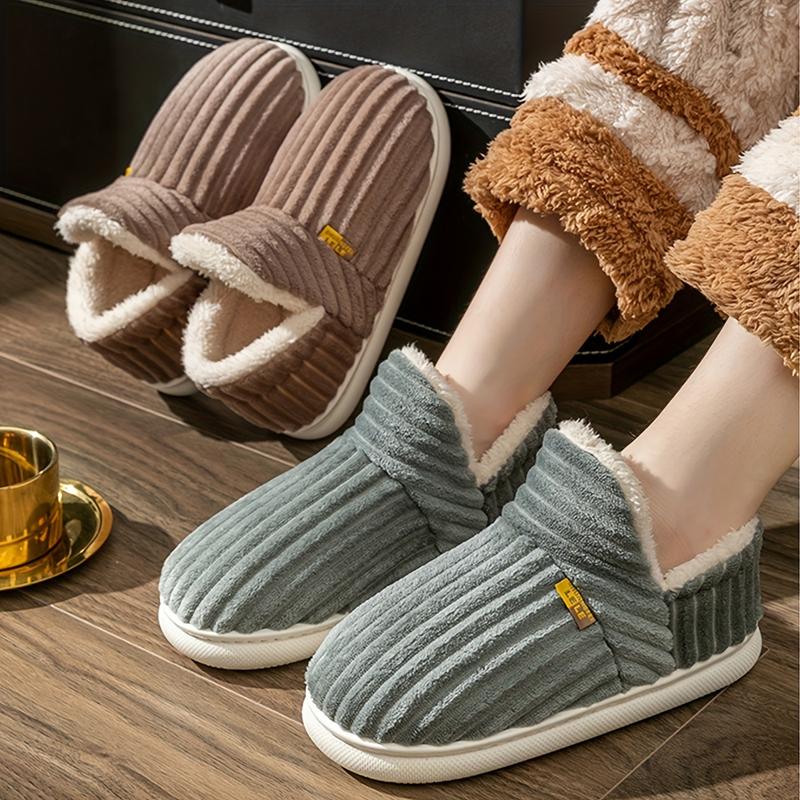 Men's Solid Home Slippers, Lightweight Breathable Soft Warm Slip On Comfy Shoes With Lined Fuzz, Autumn And Winter