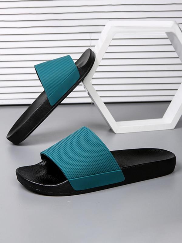 Men's Casual Colorblock Slides, 1 Pair Soft Comfortable Home Slippers, Non-slip Sports Soft Bottom Wear-resistant Beach Sandals