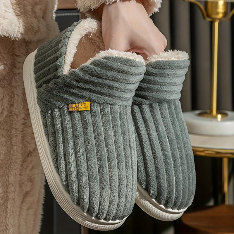 Men's Solid Home Slippers, Lightweight Breathable Soft Warm Slip On Comfy Shoes With Lined Fuzz, Autumn And Winter