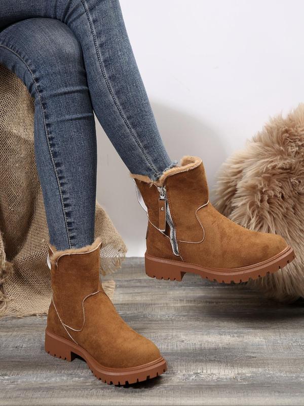 Women's Fashionable Solid Color Ankle Boots, Casual Comfortable Warm Boots for Fall & Winter, Female All-match Trendy Shoes for Daily Wear