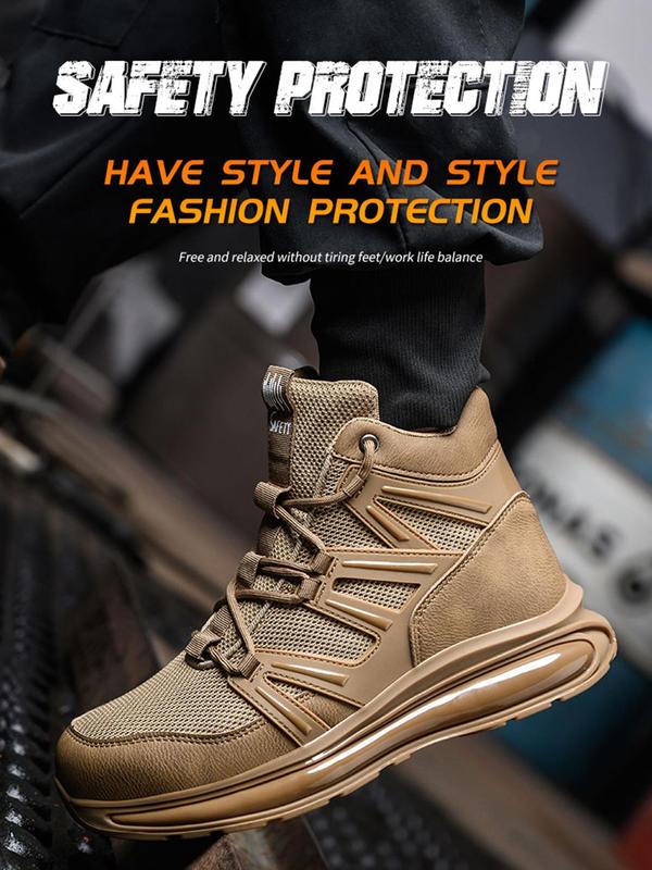 Men's Letter Pattern Steel Toe Shoes, Slip Resistant Puncture Proof Construction Safety Work Shoes As Gift, Lightweight Breathable Anti-slip Work Shoes Back To School, Fall Outfits, Fall Freshness, for Fall