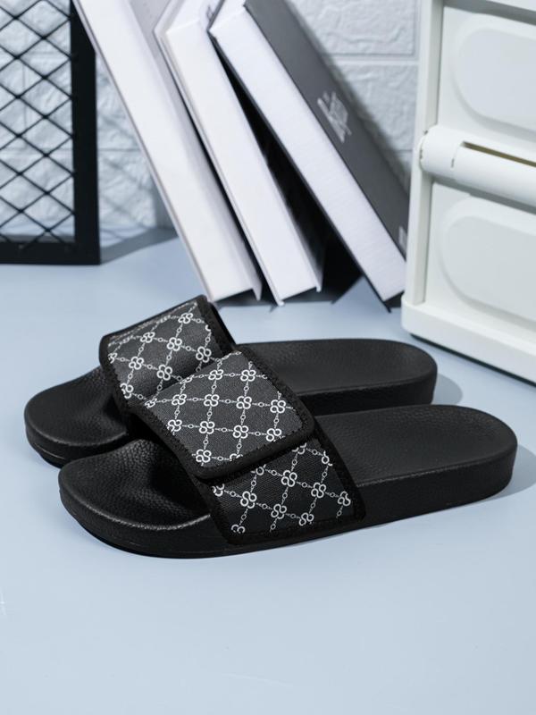 Fashionable Plaid Pattern Slides Shoes for Men for Spring, Summer 2024 Casual Comfortable Non-slip Matching Slippers, Simple Velcro Slippers for Men for Home & Outdoor