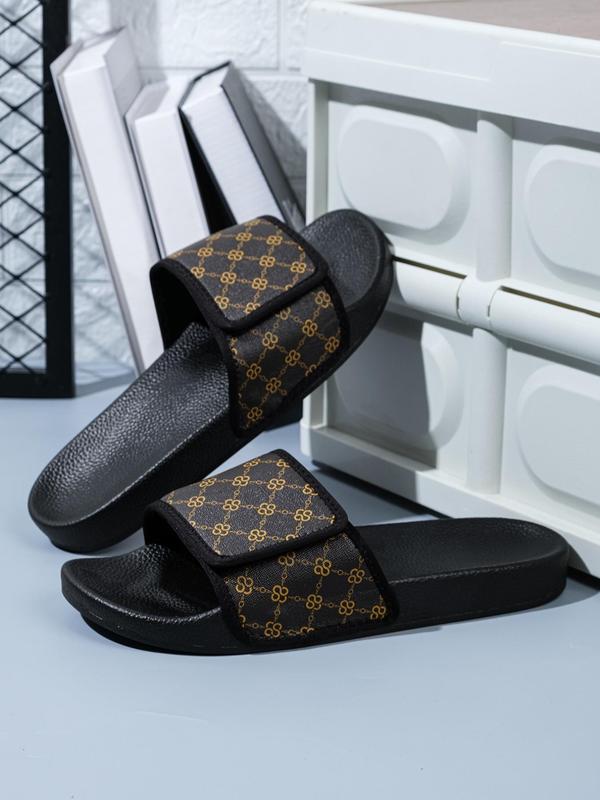 Fashionable Plaid Pattern Slides Shoes for Men for Spring, Summer 2024 Casual Comfortable Non-slip Matching Slippers, Simple Velcro Slippers for Men for Home & Outdoor