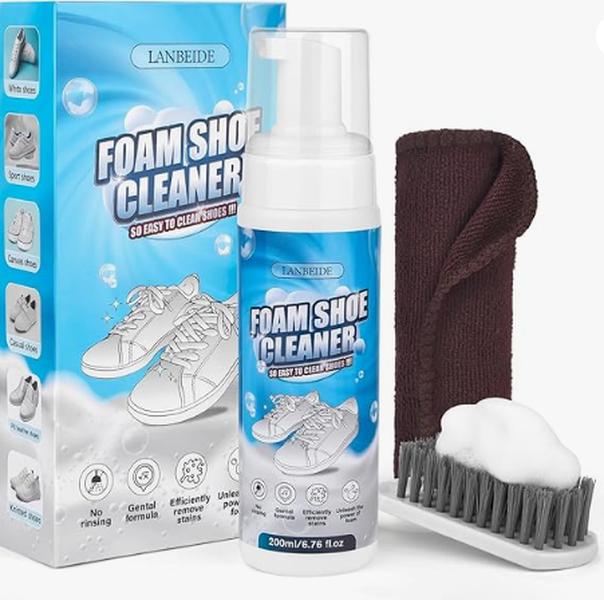 LANBEIDE Shoe Cleaner, Shoe Cleaning Kit-6.76 Oz Sneaker Cleaner with Brush and Towel, White Shoe Cleaner Foam Shoe Cleaner