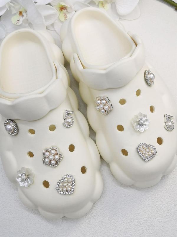 2024 New Fashion Flower & Round & Heart Shoes Charms, Shoes Summer Jewelry, Faux Pearl & Rhinestone Shoes Decoration, for Clogs & Summer Sandals, Gift for Girlfriend