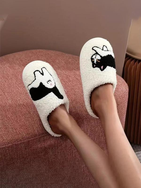 Women's Cute Cartoon Cat Pattern Slippers, Casual Soft Comfortable Home Slippers, Warm Slippers for Indoor & Outdoor Use for Fall & Winter