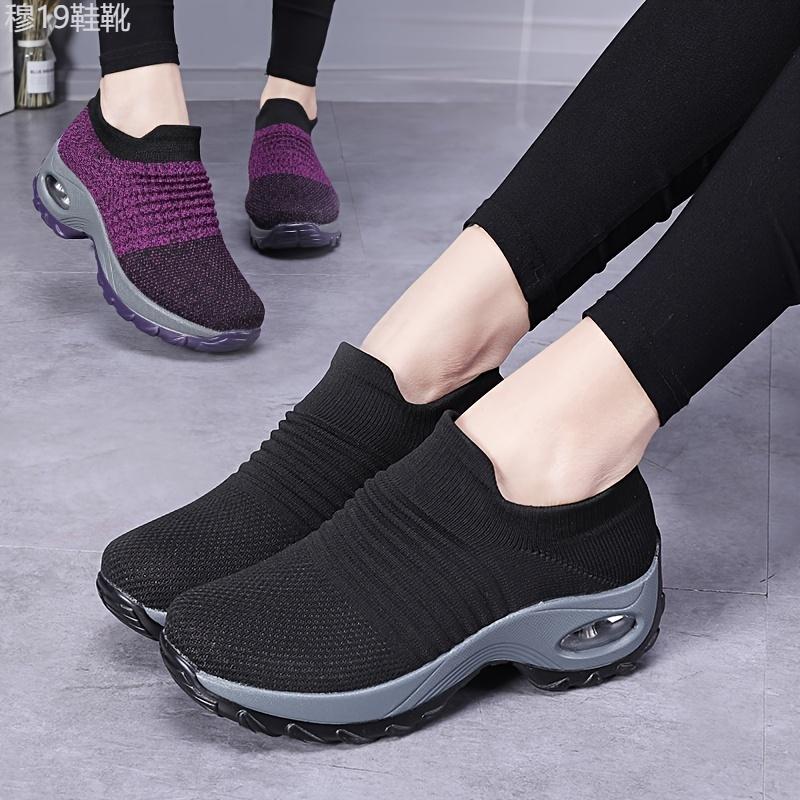 Ultra-Comfortable Women's Slip-On Sneakers - Breathable, Lightweight, Air Cushion Sole, Knit Upper, Easy Walking Shoes for Casual Outings, Travel, and Fitness Activities Girl Footwear Training Sports Shoes Trainer Athletic Runner Closed Running