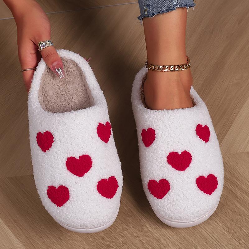 Soft Lightweight Heart Print Fluffy Slippers, Closed Toe Plush Lined Non-slip Shoes for Bedroom, Valentine's Day