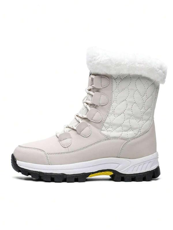 Women's Minimalist Casual Plain Lace Up Mid-calf Boots, Fashion Warm Plush Snow Boots for Outdoor Wear, Women's Boots for Fall & Winter, Boots for Women As Girlfriend Gifts for Fall 2024