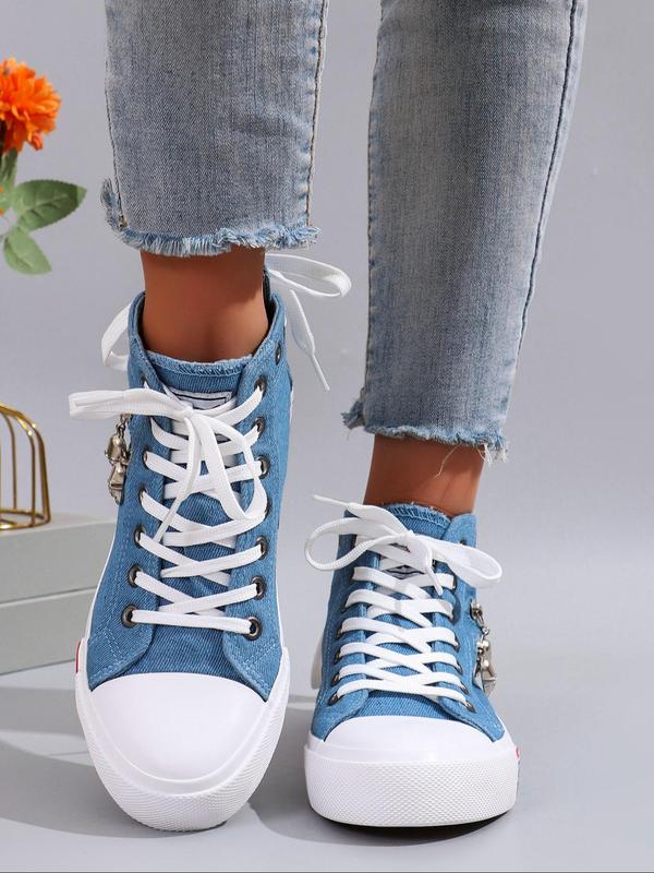 Women's Fashion Colorblock Lace Up Canvas Sneakers, Casual Comfortable Breathable High Top Shoes for Daily Wear, Female All-match Round Toe Shoes for Daily Wear