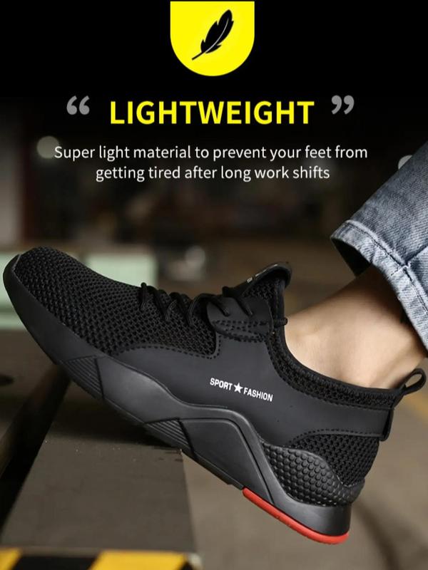 Men's Sporty Low Top Lace Up Anti-puncture Work Shoes, Casual Comfortable Breathable Anti-slip Safety Shoes, All-match Commuter Shoes for Work & Daily Wear